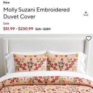 NWT Pottery Barn Molly Suzani blush embroidered F/Q duvet cover & standard shams